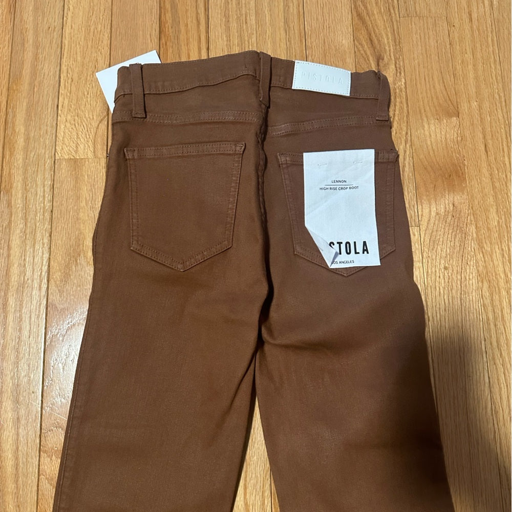 NWT Pistola Lennon Coated Cognac Brown Straight-Leg Pants Size 24