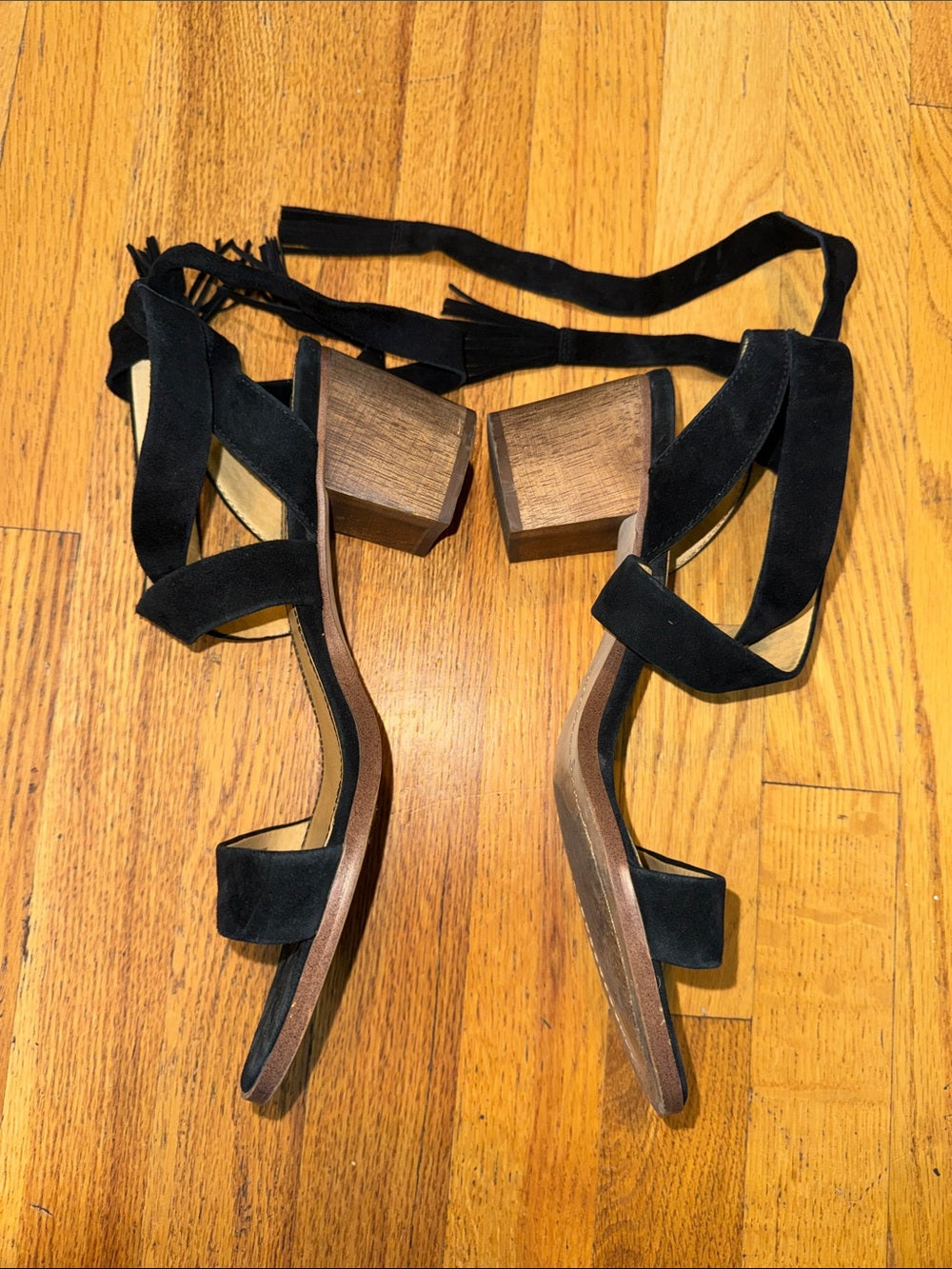 Splendid Black Suede Ankle Tie Block Heel Sandals - Women’s 9.5
