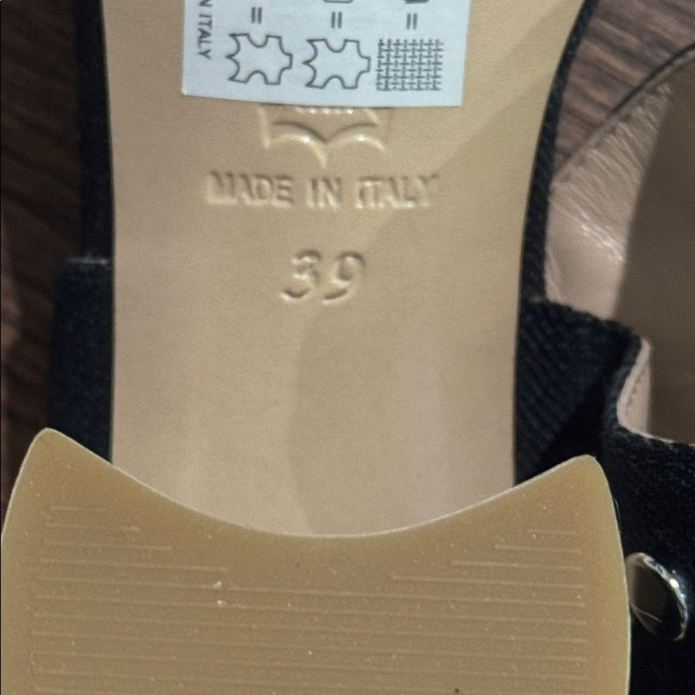 The Shoe Box Black Denim Studded Block Heel Sandals Size 39/9