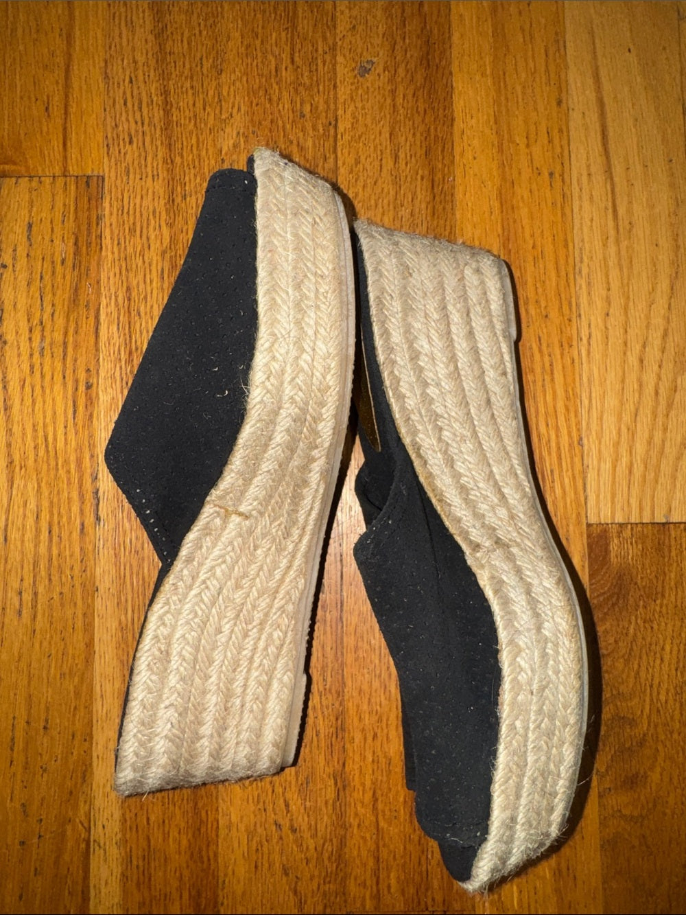 Neiman Marcus Canvas Black Espadrille Wedge Slide Sandals Women’s 8.5