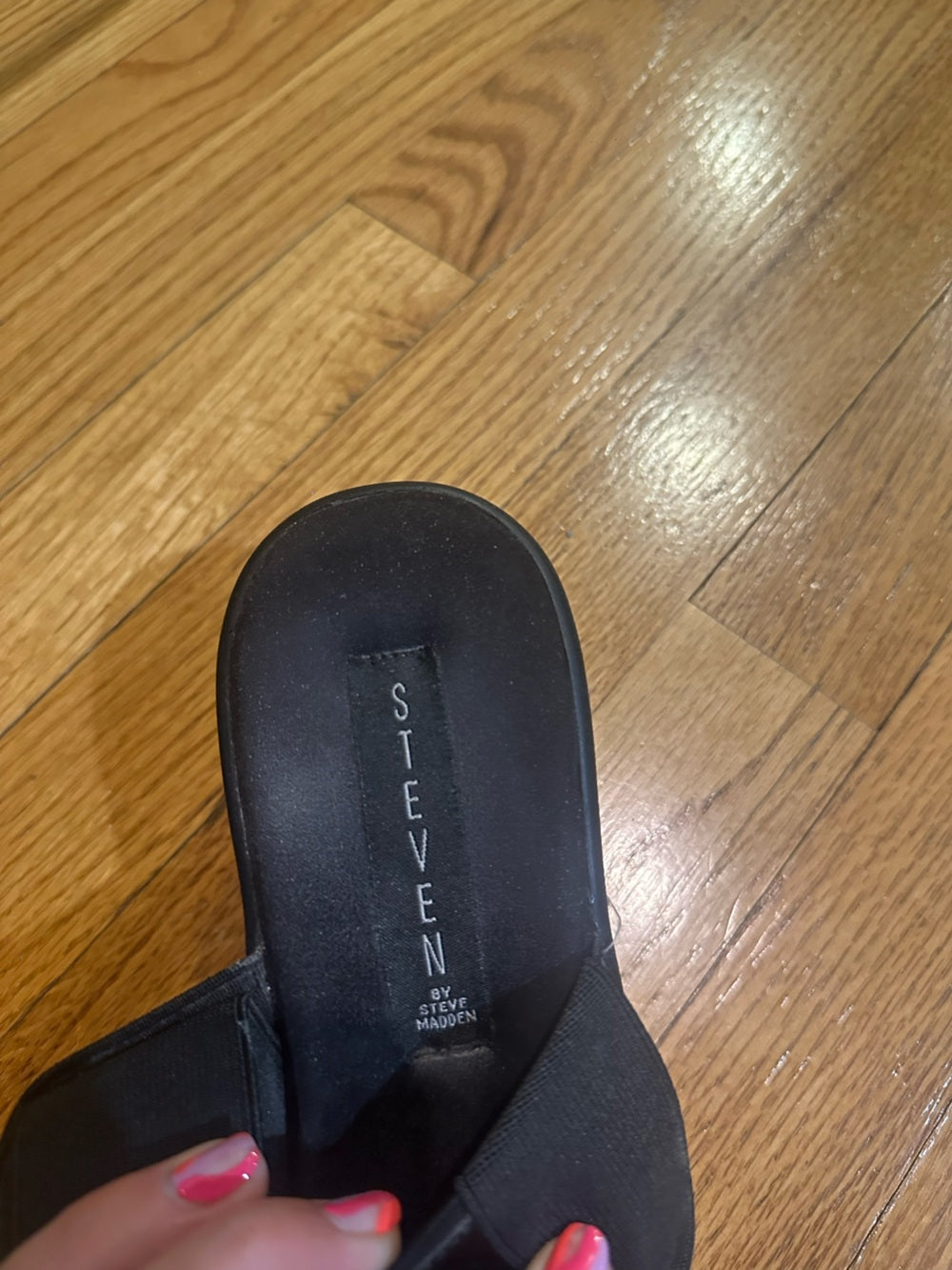 Steve Madden Black Patent Slide Wedge Sandals