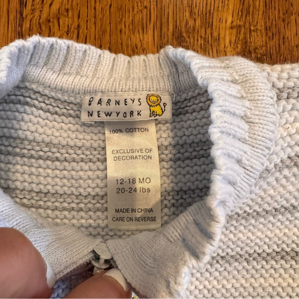 Barneys New York Light Blue Striped Kids Sweater Size 12-18M