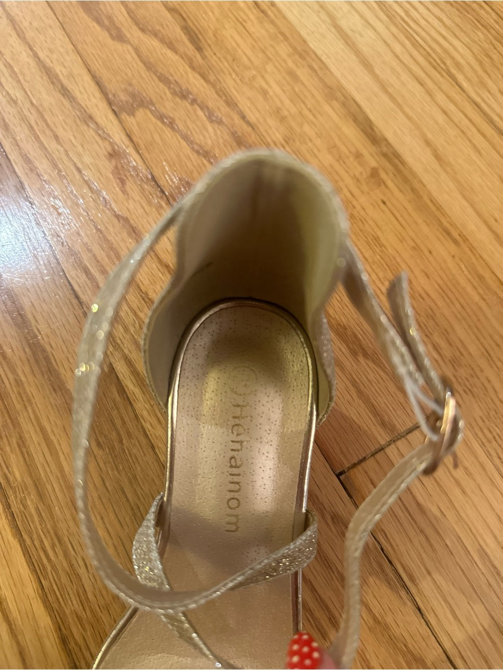 Henainom Kids Strappy Metallic Gold Low Block Heel Sandals Size 13
