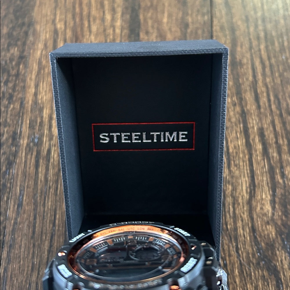 NWT Steeltime Men’s Black and Orange Watch
