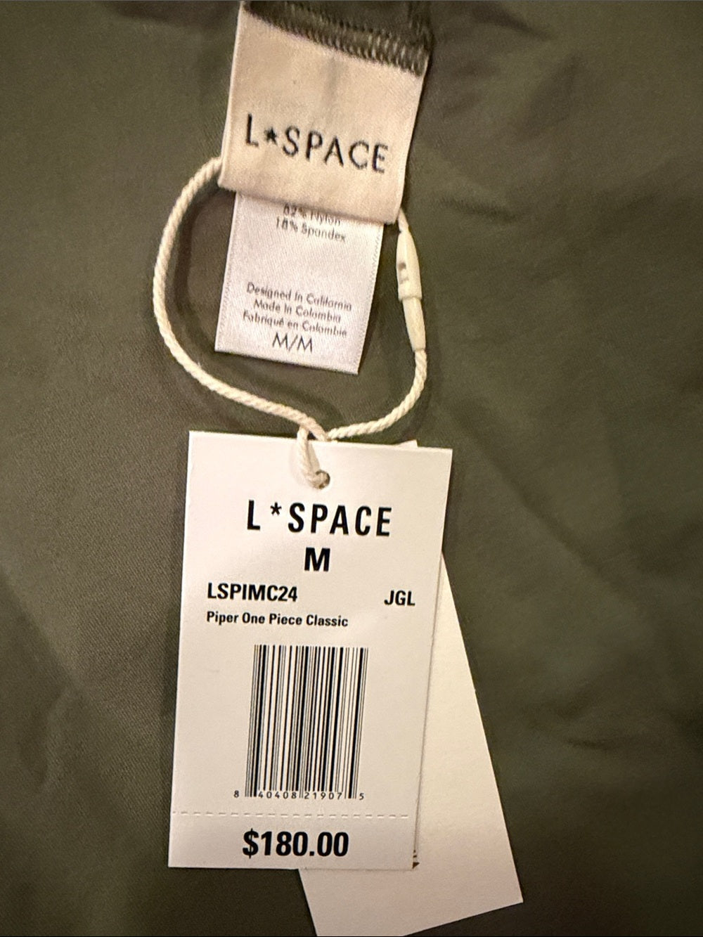 NWT L Space Woman’s Olive Green One-Piece Swimsuit with Front Tie Size M