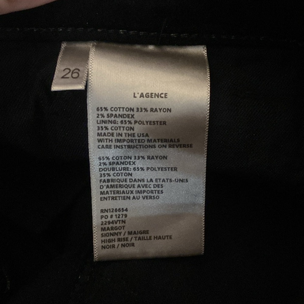 L’AGENCE Women’s Black Velvet Jeans Size 26
