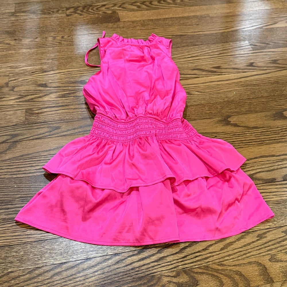 Katie J NYC Vibrant Pink Layered Kids Dress Size Small