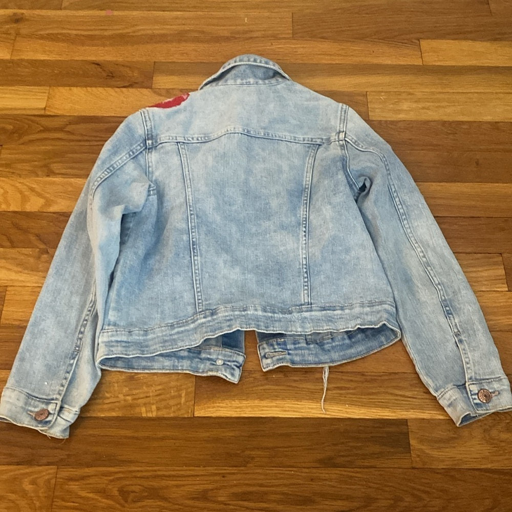 &Denim Girls Blue Denim Jacket With Flower Detailing Size 9-10Y