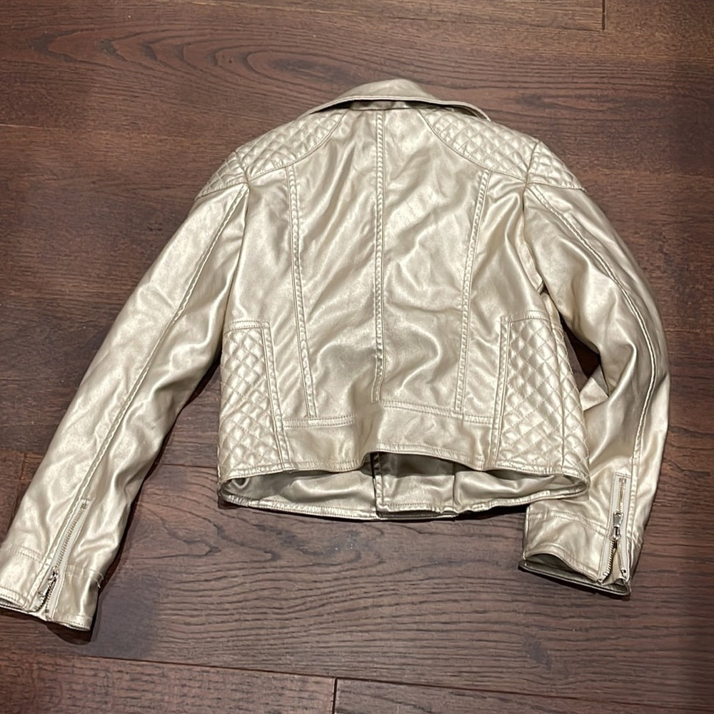 Aqua Girls Gold Faux Leather Jacket Size Small