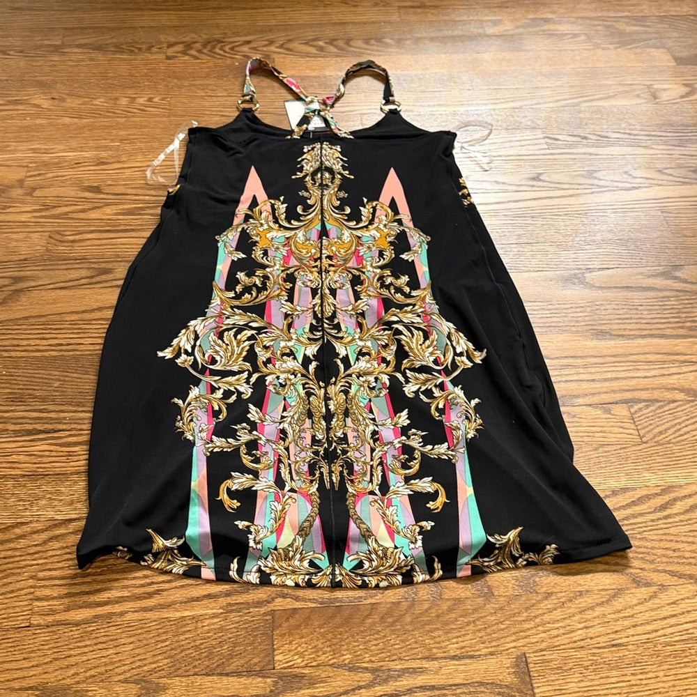 NWT Eva Varro Black Dress with Gold and Pink Accents Size Small