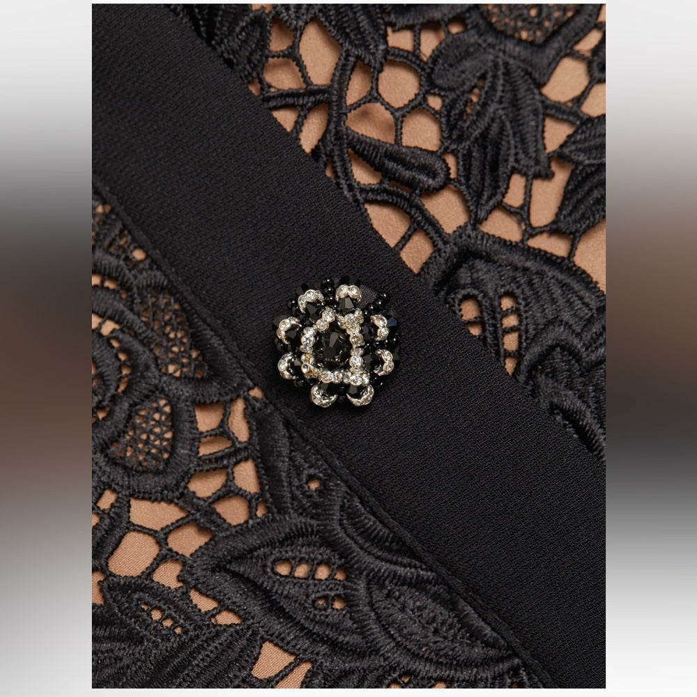 NWT Self-Portrait Guipure Black Lace Short-Sleeve Minidress Size 0