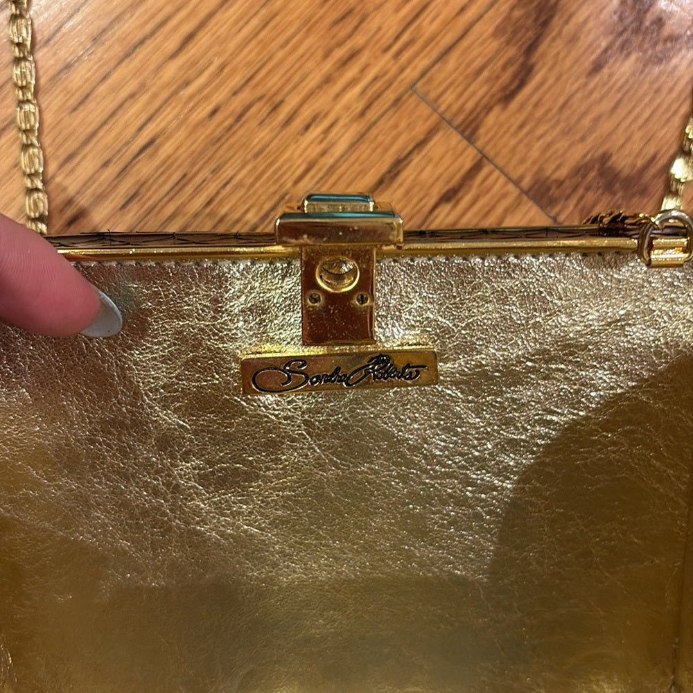 Sondra Robert’s Woman’s Black Leather Bag Gold Chain