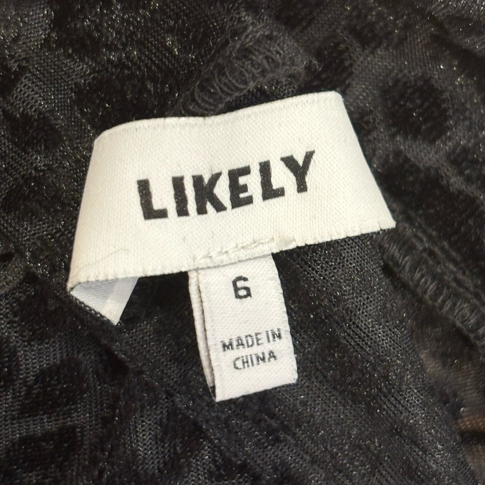 Likely Women’s Elegant Black Leopard Print Dress Size 6
