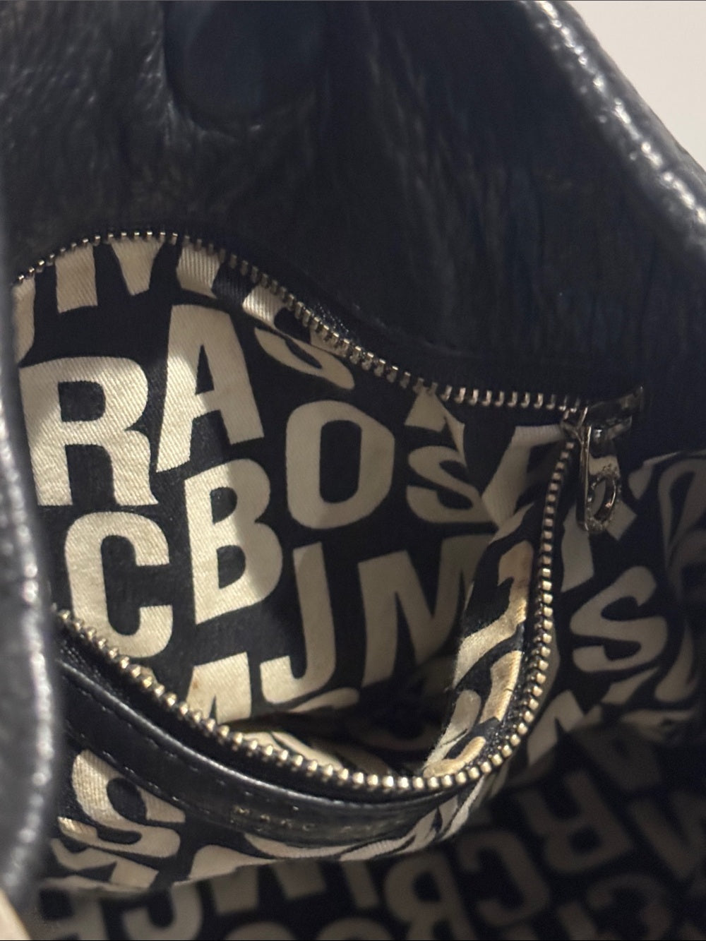Marc by Marc Jacobs Black Pebbled Leather Shoulder Bag with Gold Plaque