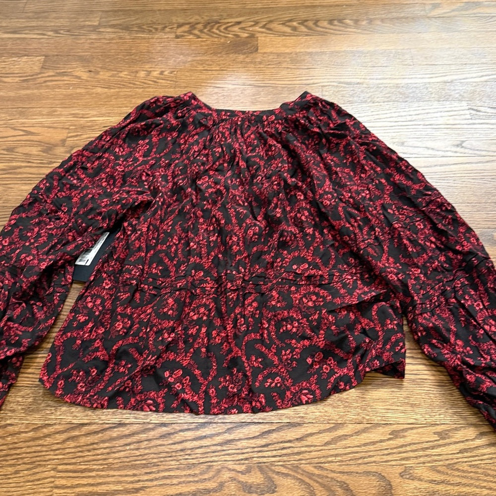 NWT Olivaceous Black Blouse with Red Floral Print Size Small