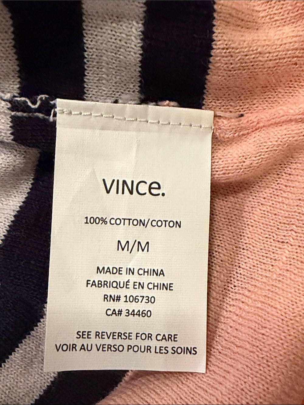 NWT Vince Women’s Striped Top with Peach Hem Size M