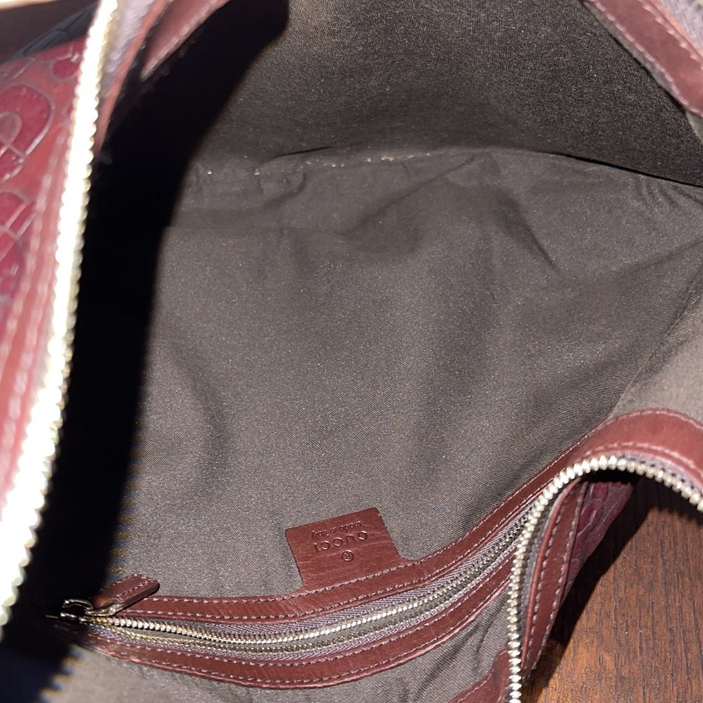 Gucci Horsebit Embossed Leather Hobo Shoulder Bag in Brown