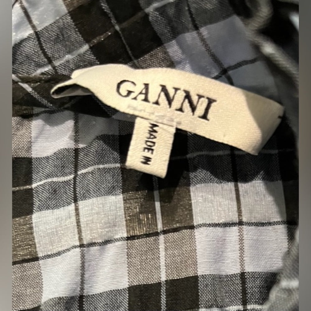 GANNI seersucker midi dress- light blue & black Size 36