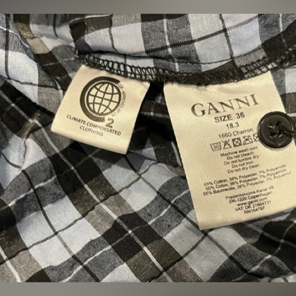 GANNI seersucker midi dress- light blue & black Size 36