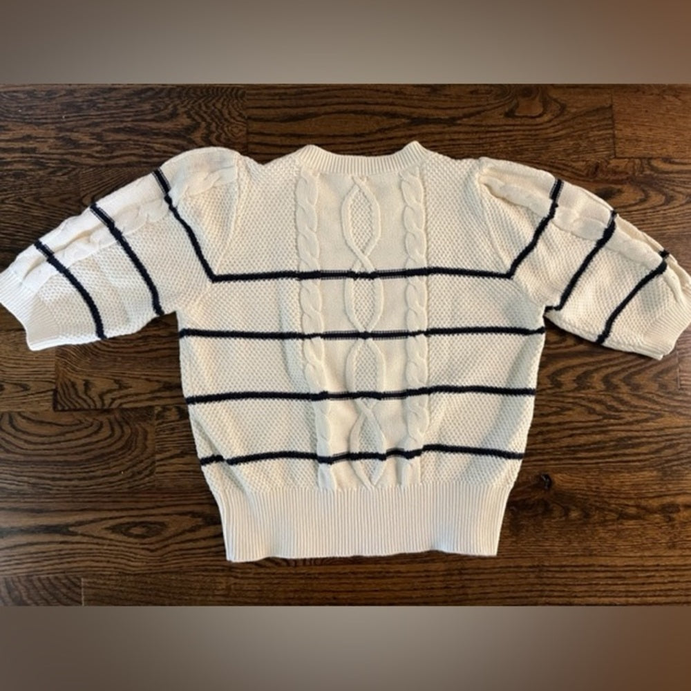 Veronica Beard white striped shirt sleeve Women’s sweater Size Small