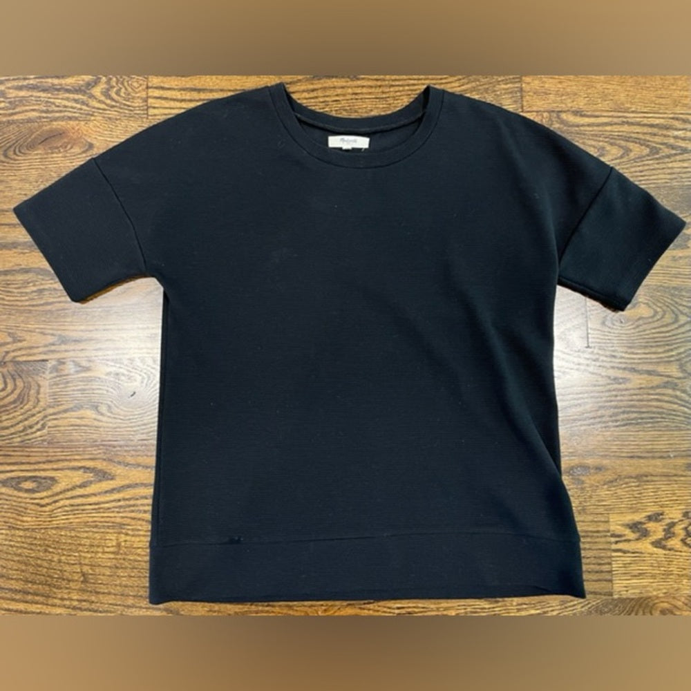 Madewell Women’s Black Ribbed Short Sleeve Shirt Size Medium