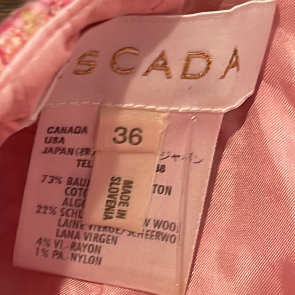 VINTAGE Escada Pink Tweed Women’s Skirt Suit Jacket Size 34 Skirt Size 36