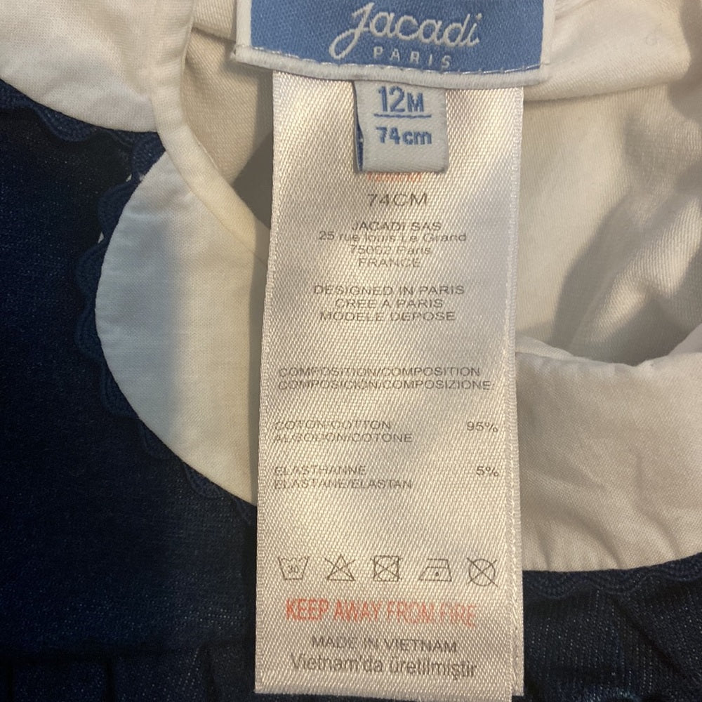 Girls Jacadi overalls dress. Size 12 months
