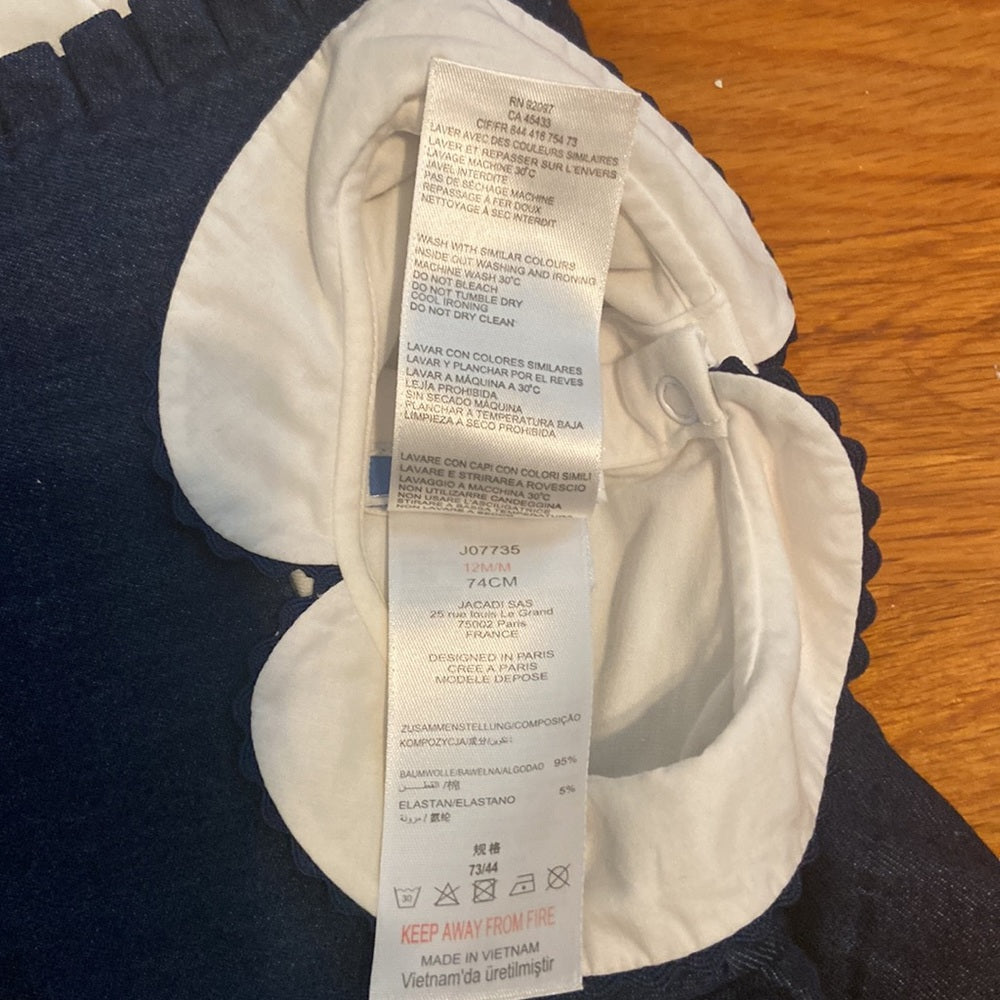 Girls Jacadi overalls dress. Size 12 months