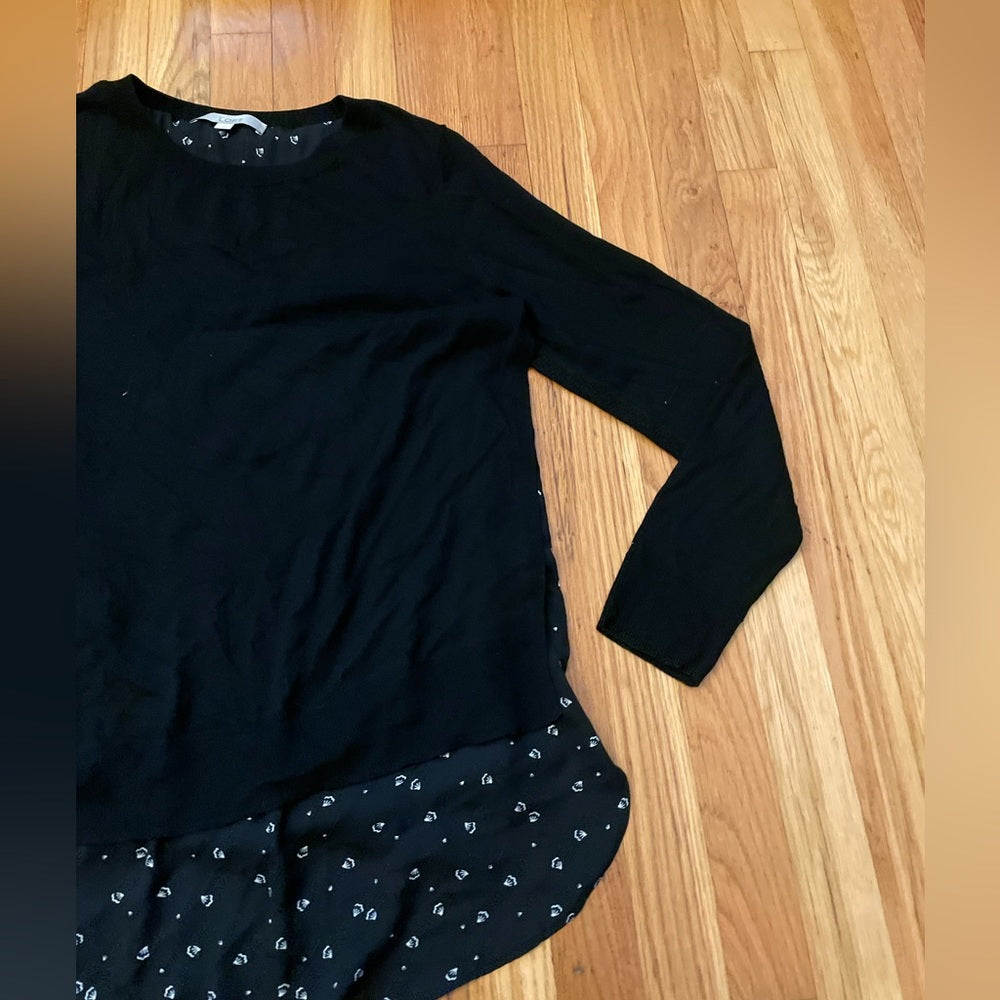 Loft Black and White Sweater with Attached Under Blouse Size Large