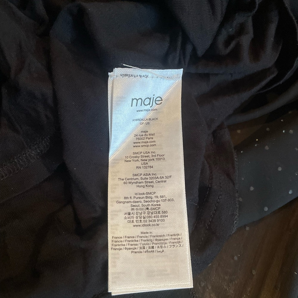 Maje Spotted Black One Shoulder Dress Size 2/Medium