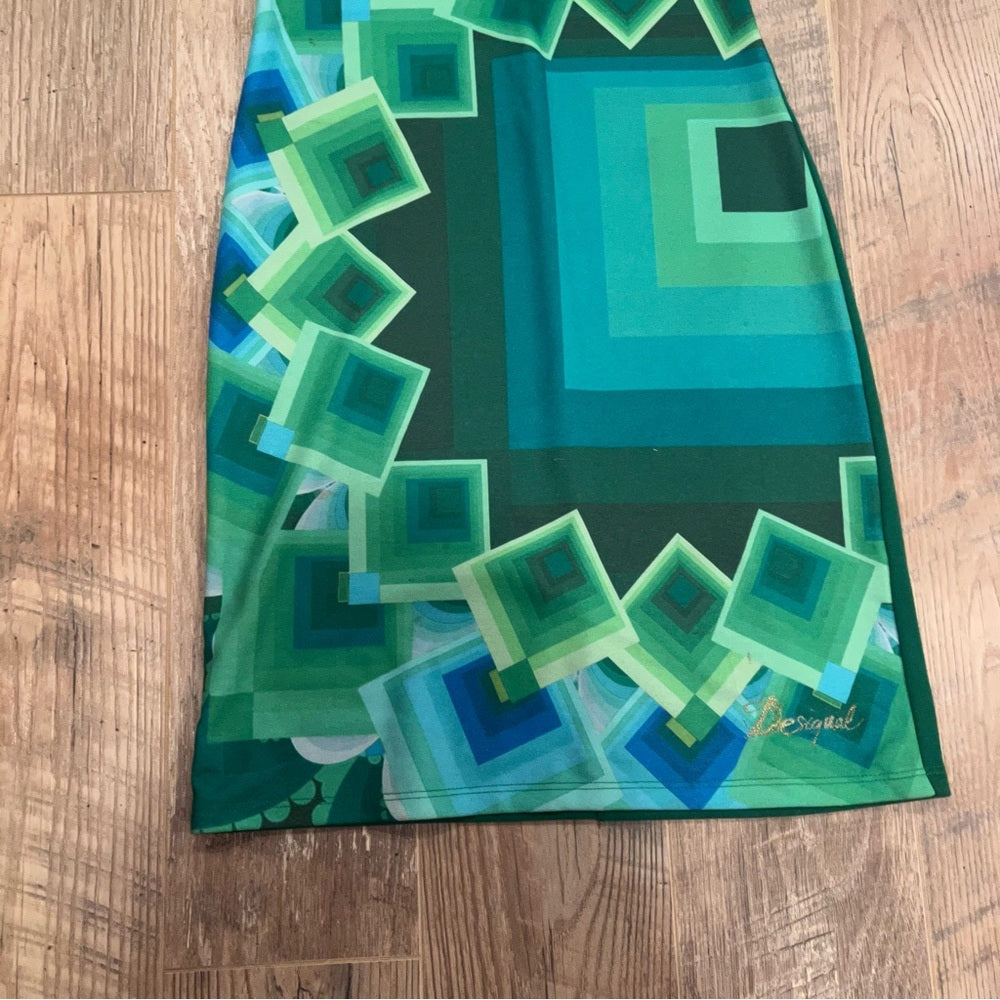 Desiqual Woman’s Green Dress With Design Size Small