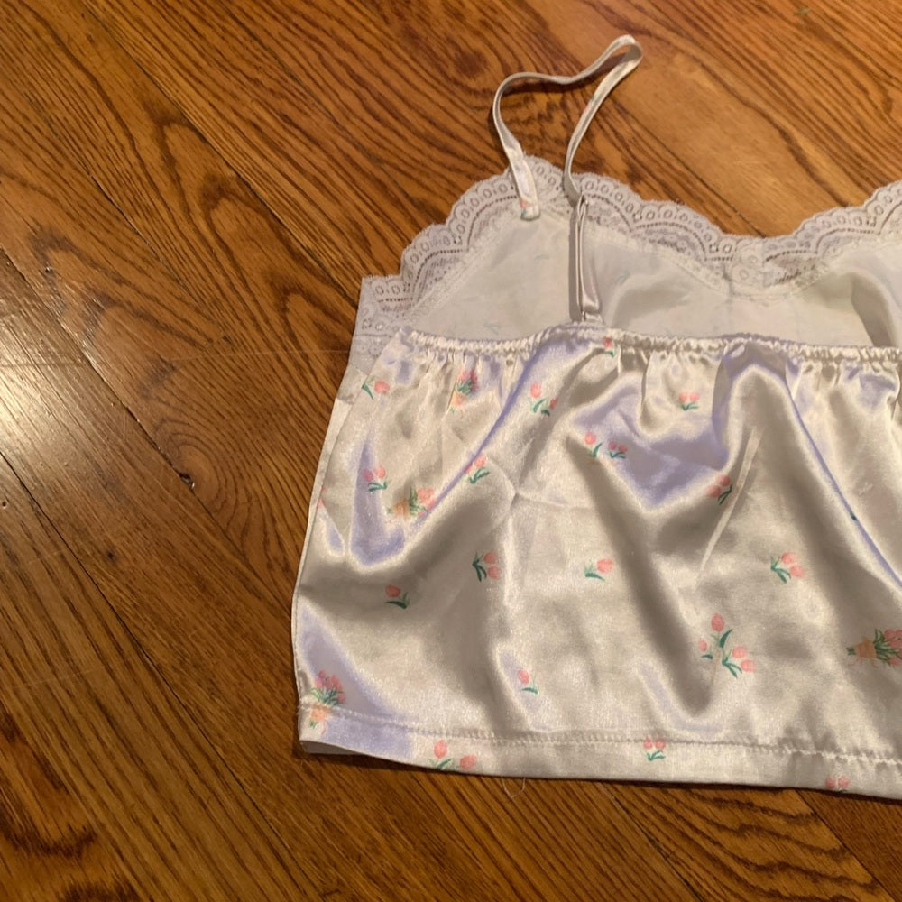 WHITE Floral Pajama Tank Top and Shorts Set Size Small