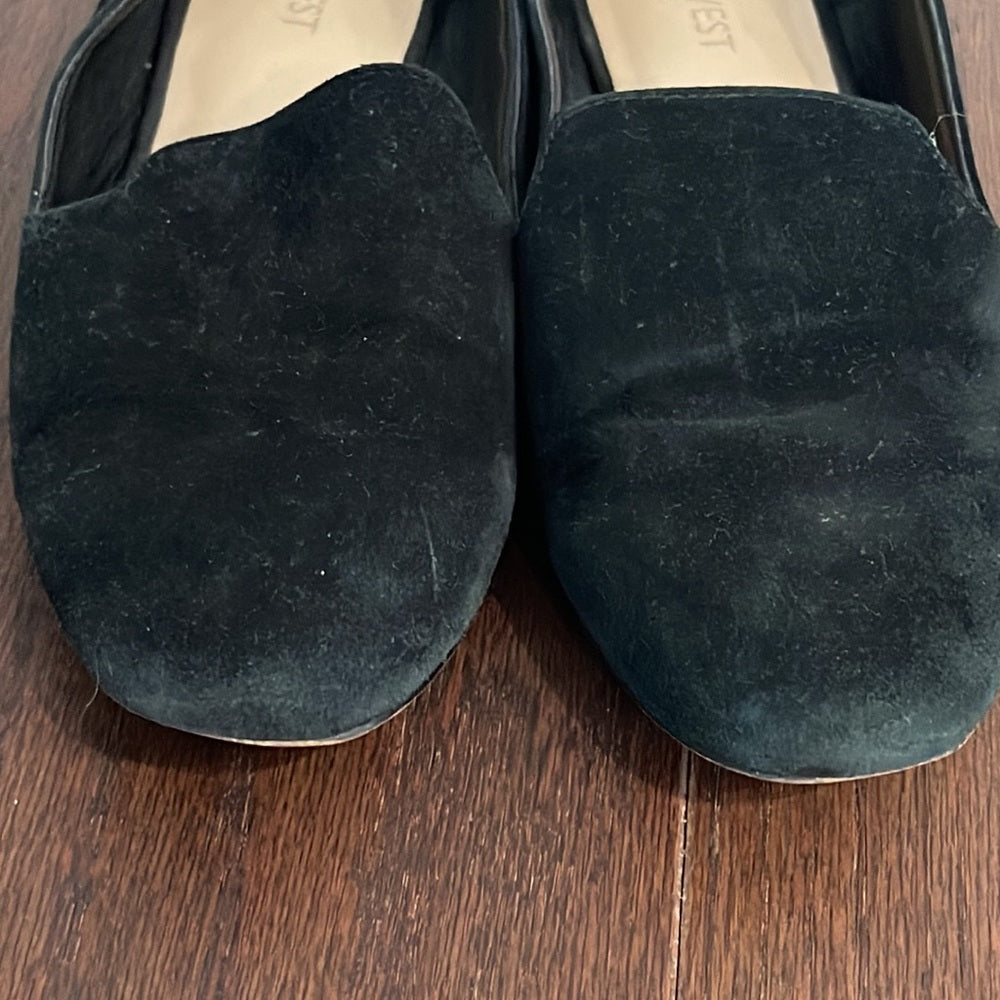 Nine West Black Suede Flats with Pearls Size 7