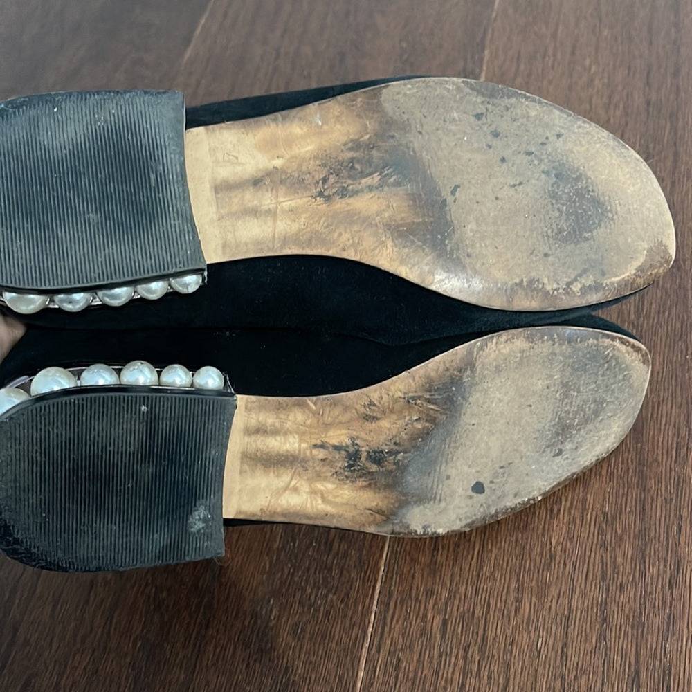 Nine West Black Suede Flats with Pearls Size 7