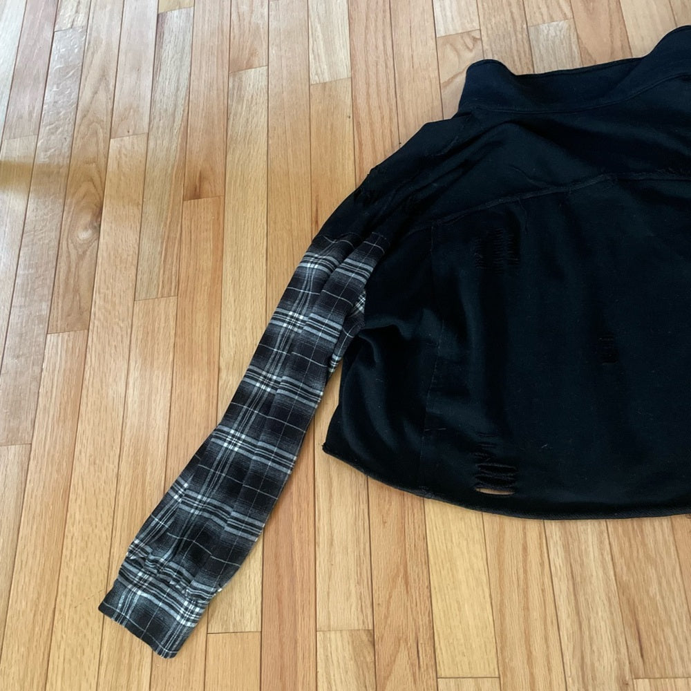 Hazel Black Jacket with Plaid Sleeves Size Medium