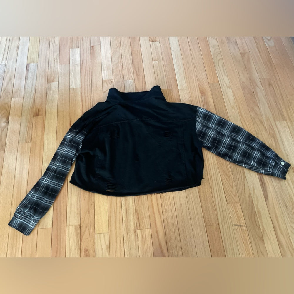 Hazel Black Jacket with Plaid Sleeves Size Medium