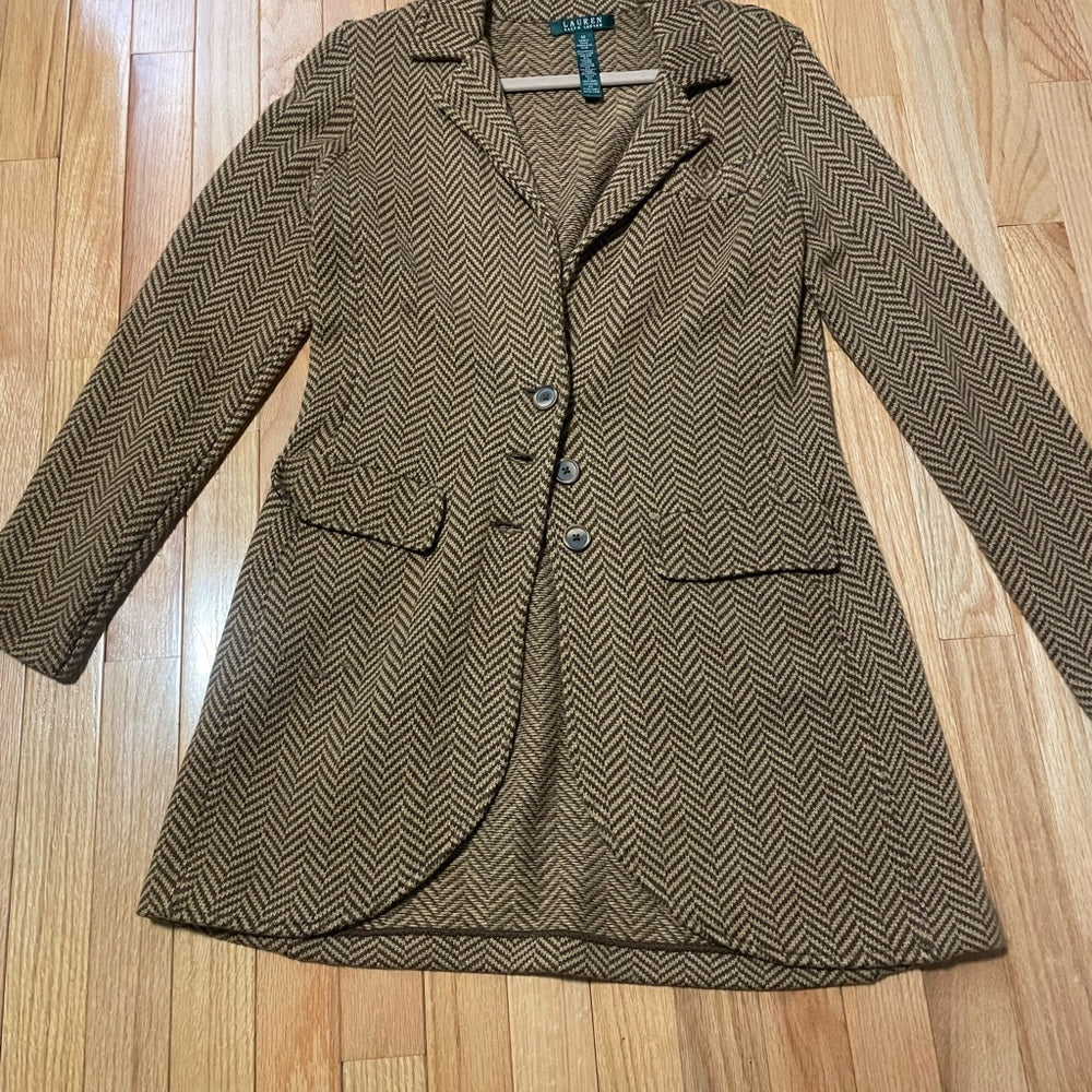 Lauren Ralph Lauren Chevron Brown Trench Coat Size Medium
