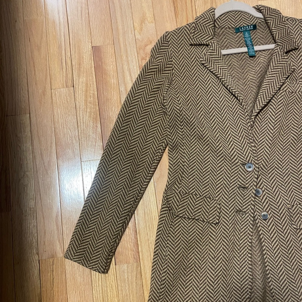 Lauren Ralph Lauren Chevron Brown Trench Coat Size Medium