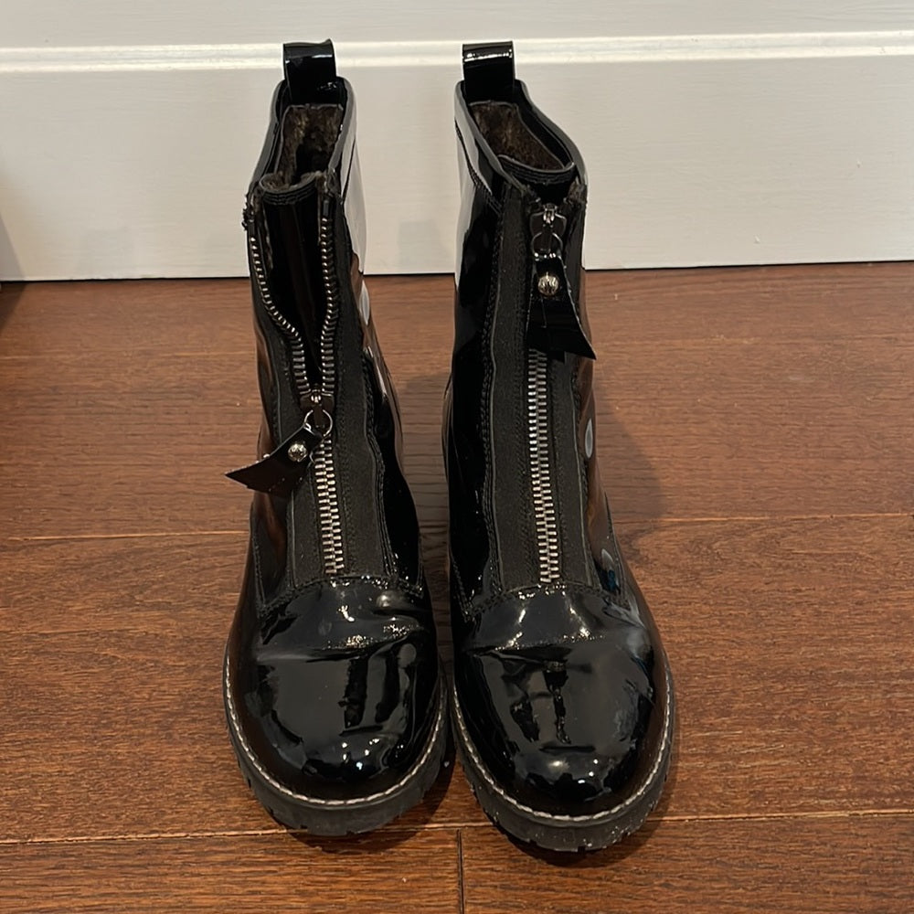 Stuart Weitzman Black Patent Leather Zips Up Boots Size 10