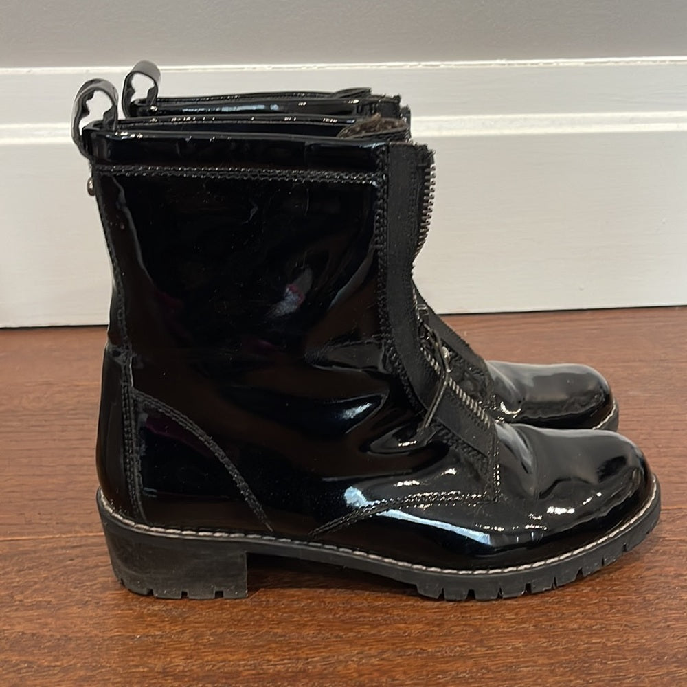 Stuart Weitzman Black Patent Leather Zips Up Boots Size 10