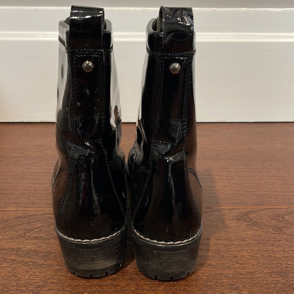 Stuart Weitzman Black Patent Leather Zips Up Boots Size 10