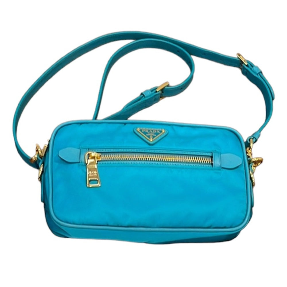 NWT Prada Blue Nylon Crossbody Bag with Gold Hardware