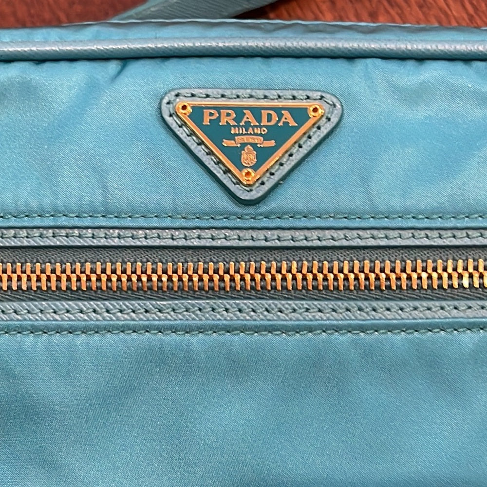 NWT Prada Blue Nylon Crossbody Bag with Gold Hardware