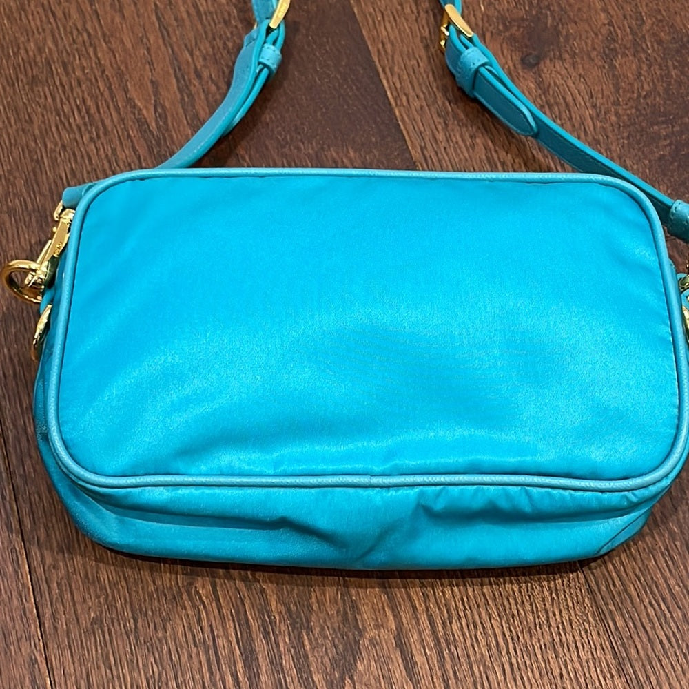 NWT Prada Blue Nylon Crossbody Bag with Gold Hardware