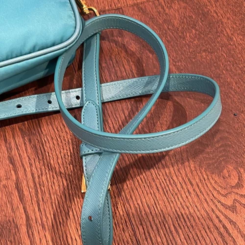 NWT Prada Blue Nylon Crossbody Bag with Gold Hardware