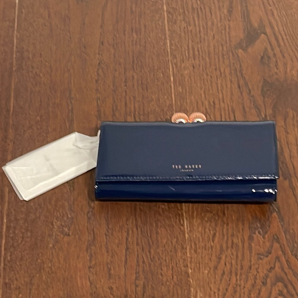 NWT Ted Baker Navy Patent Leather Wallet