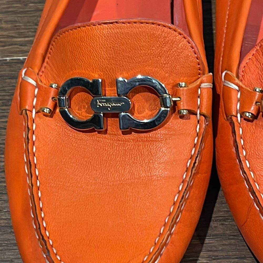 Salvatore Ferragamo Women’s Orange Driving Shoes Size 11