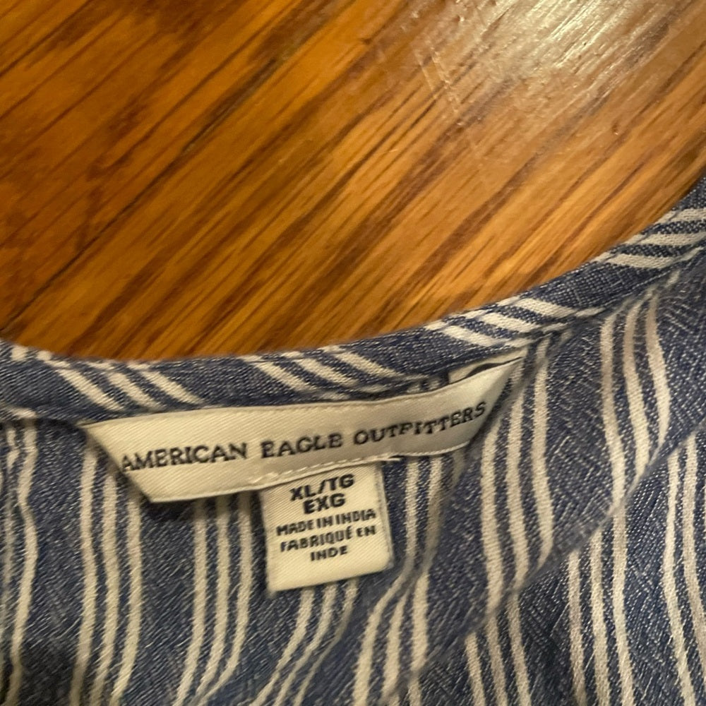 American Eagle Blue and White Striped Romper Size XL