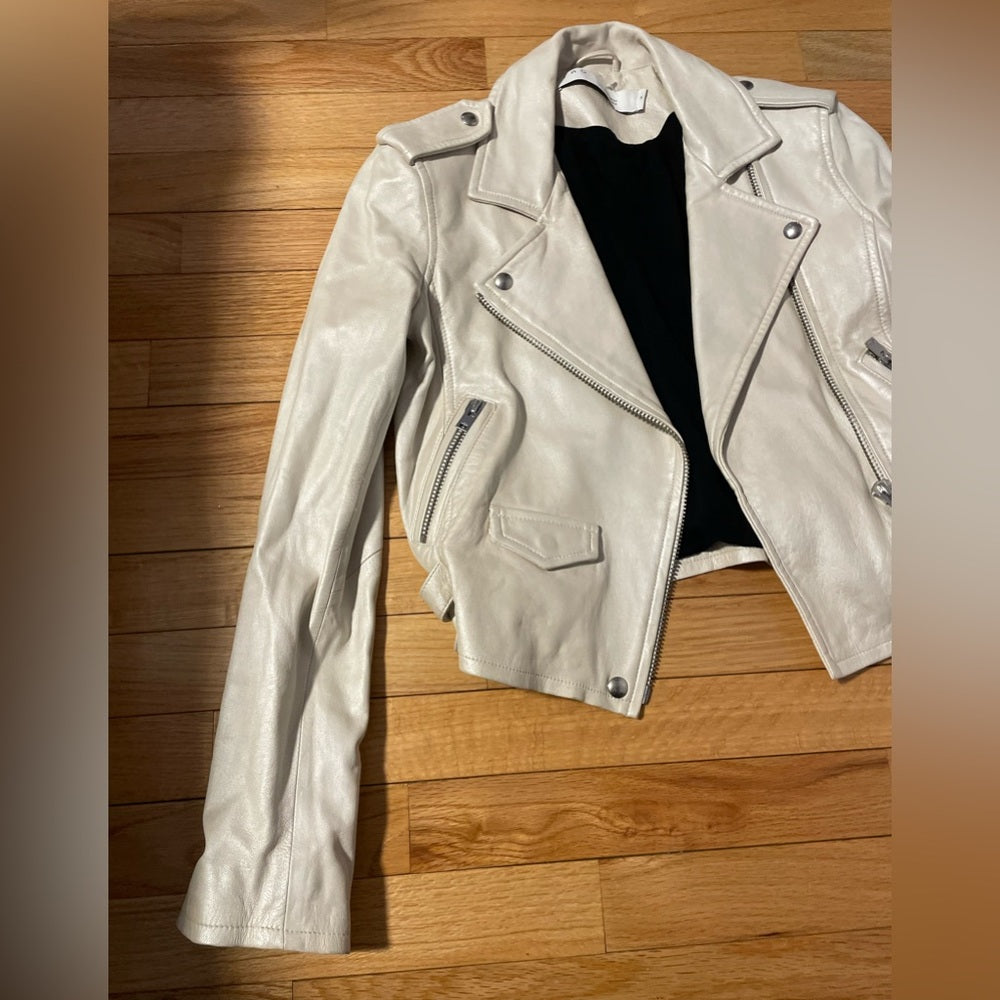 Iro White Shiny Faux Leather Jacket Size 36