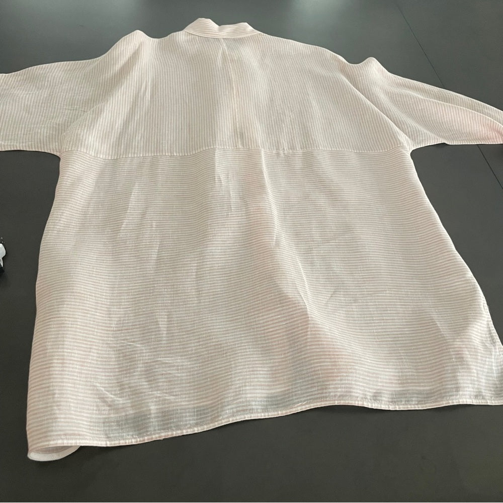 Lafayette 148 Women’s Pink and White Linen Striped Shirt Size Medium